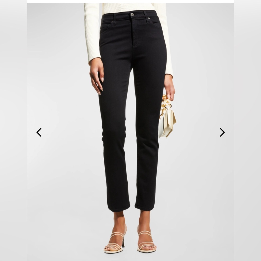 AG Mari high-rise slim straight black jeans.